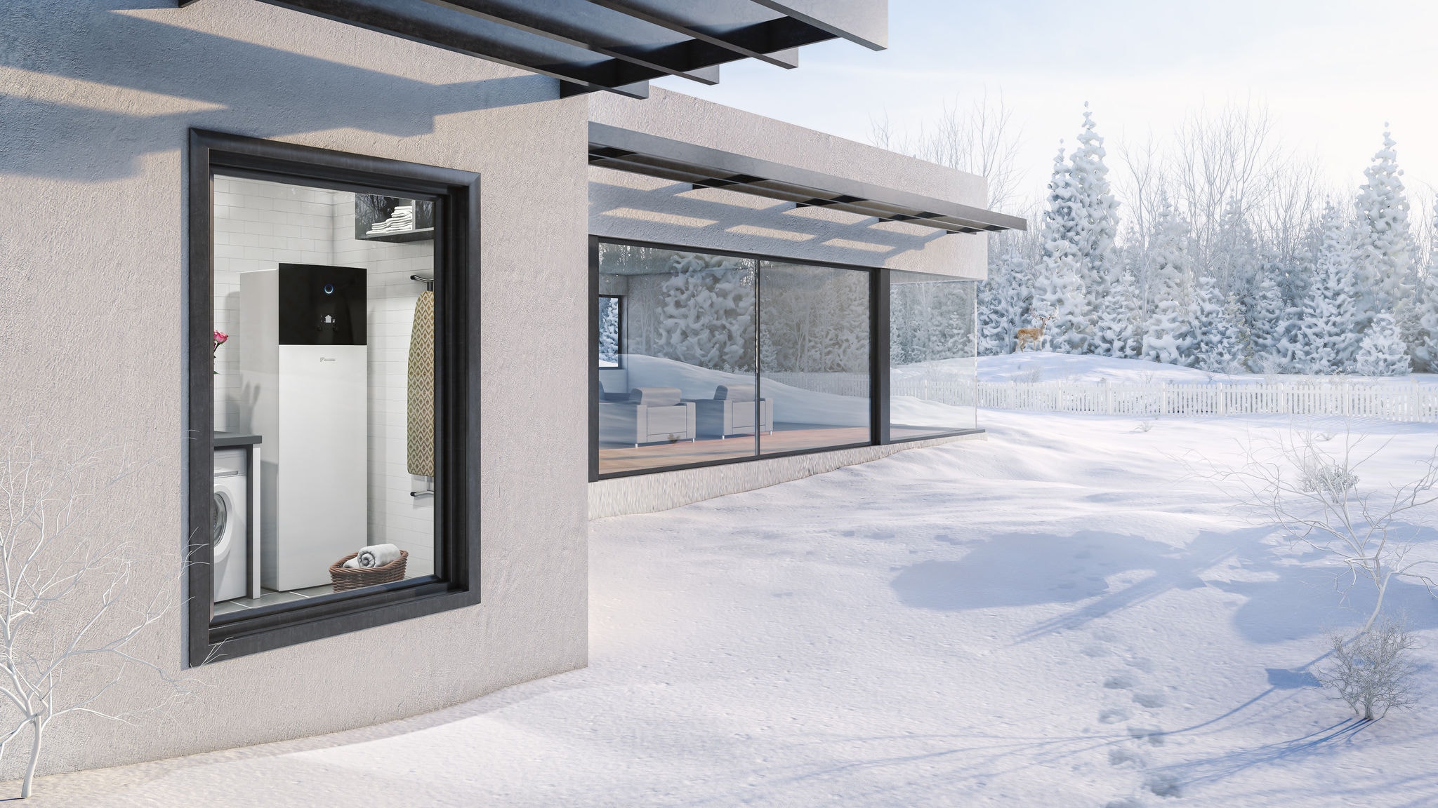 Casa numa bonita paisagem com neve